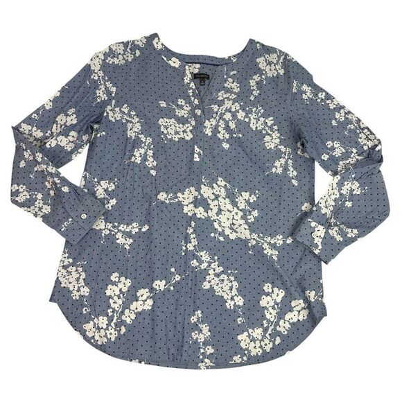 Talbots Chambray Medium Popover Blouse Cotton - Picture 3 of 7